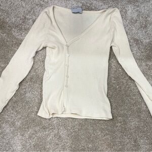 ASOS Cream Long Sleeve Ribbed Top